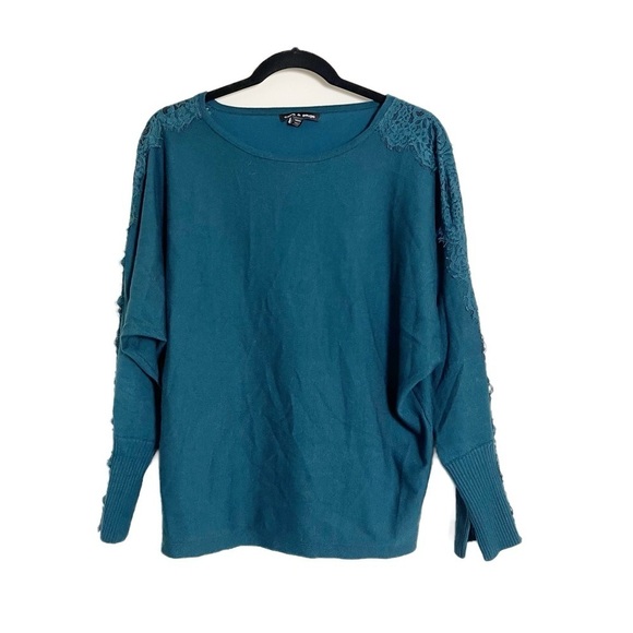 CABLE & GAUGE Women’s Teal Pullover Lace Sleeve Sweater - Medium - Picture 2 of 11
